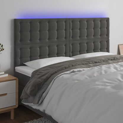 Cabeceira de cama c/ LED veludo 180x5x118/128 cm cinza-escuro