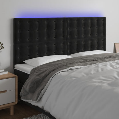 Cabeceira de cama c/ luzes LED veludo 180x5x118/128 cm preto