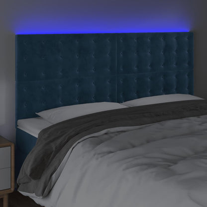 Cabeceira cama c/ luzes LED veludo 180x5x118/128cm azul-escuro