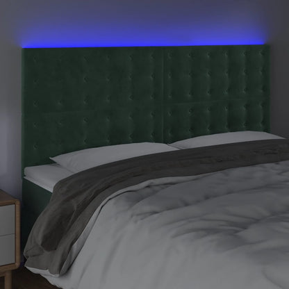 Cabeceira de cama c/ LED veludo 200x5x118/128 cm verde-escuro