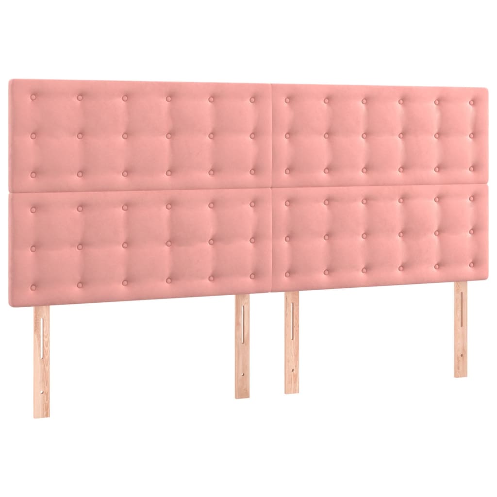 Cabeceira de cama c/ luzes LED veludo 200x5x118/128 cm rosa