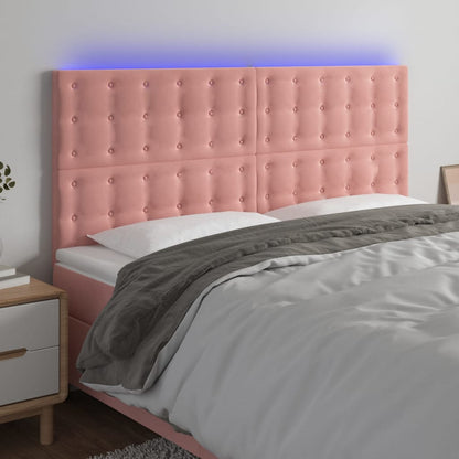 Cabeceira de cama c/ luzes LED veludo 200x5x118/128 cm rosa