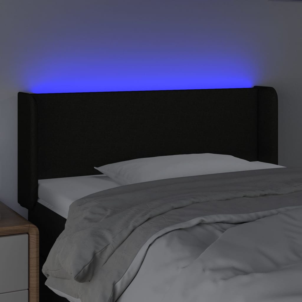 Cabeceira de cama c/ luzes LED tecido 93x16x78/88 cm preto