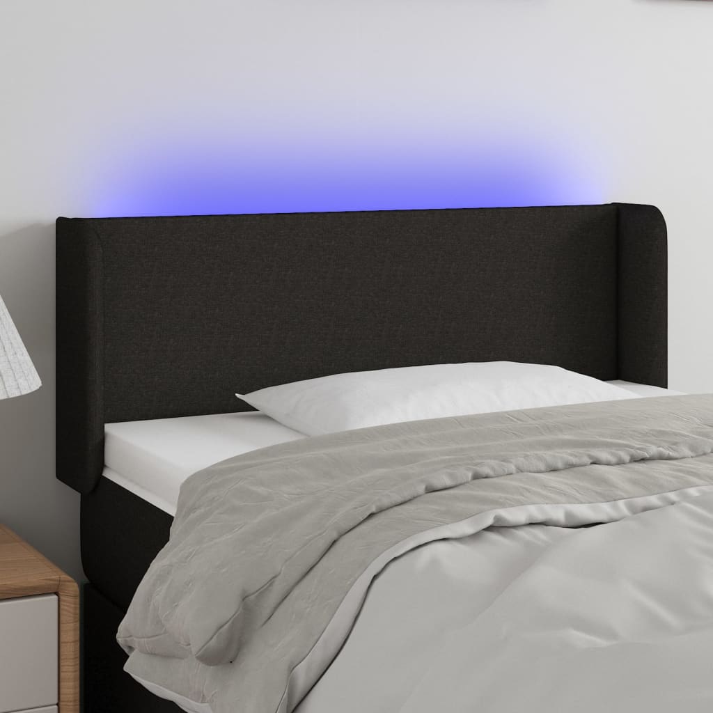 Cabeceira de cama c/ luzes LED tecido 93x16x78/88 cm preto