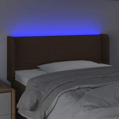 Cabeceira de cama c/ luzes LED tecido 93x16x78/88 cm castanho