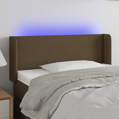 Cabeceira de cama c/ luzes LED tecido 93x16x78/88 cm castanho