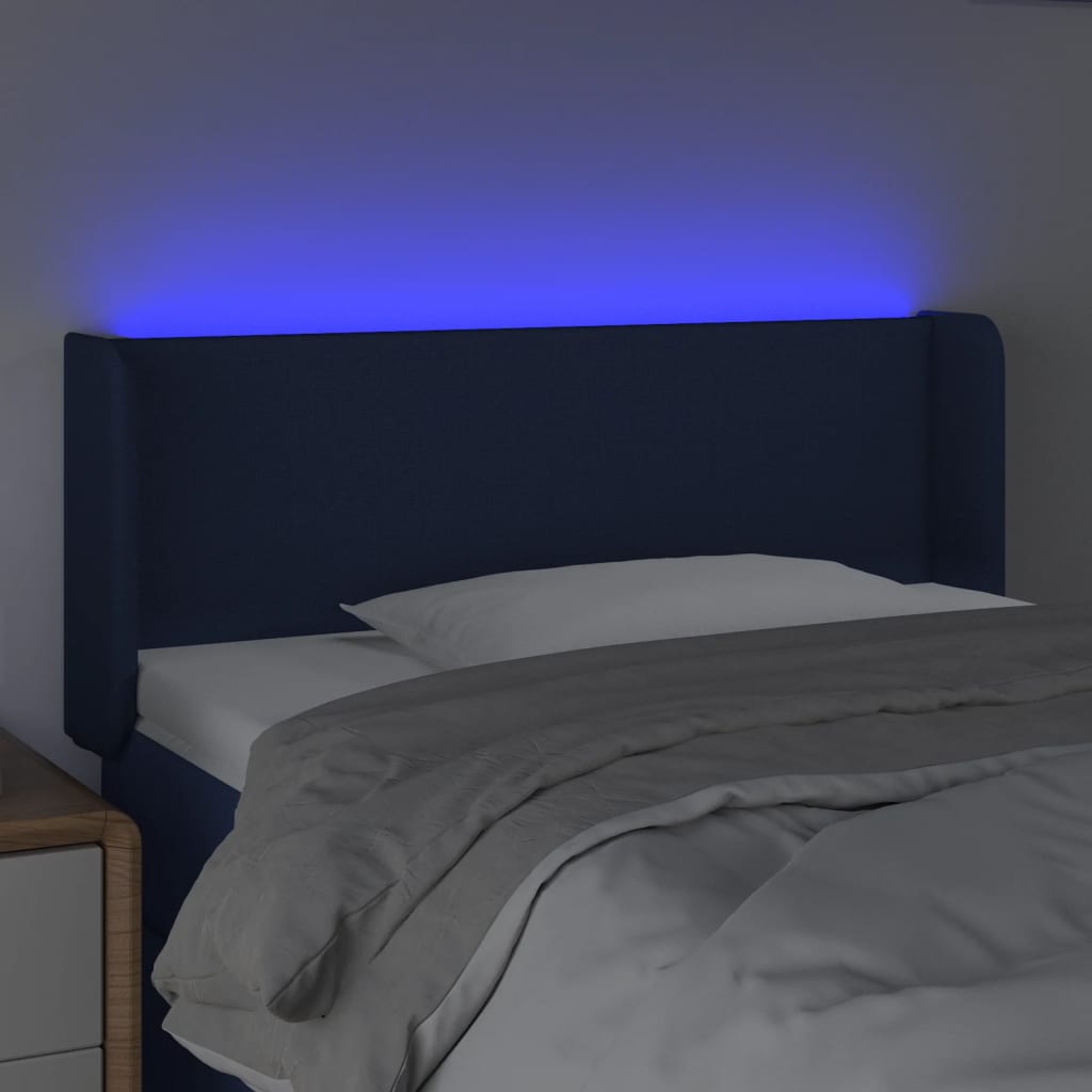 Cabeceira de cama c/ luzes LED tecido 103x16x78/88 cm azul