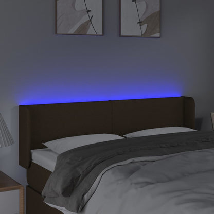 Cabeceira de cama c/ luzes LED tecido 147x16x78/88 cm castanho