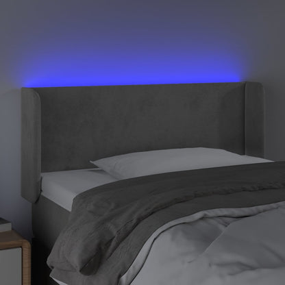 Cabeceira de cama c/ luzes LED veludo 83x16x78/88cm cinza-claro