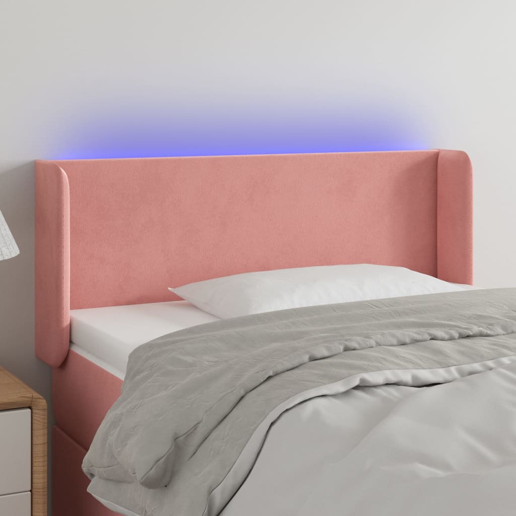 Cabeceira de cama c/ luzes LED veludo 83x16x78/88 cm rosa