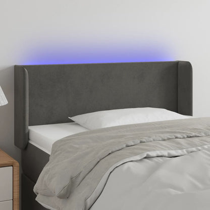 Cabeceira cama c/ luzes LED veludo 93x16x78/88cm cinza-escuro