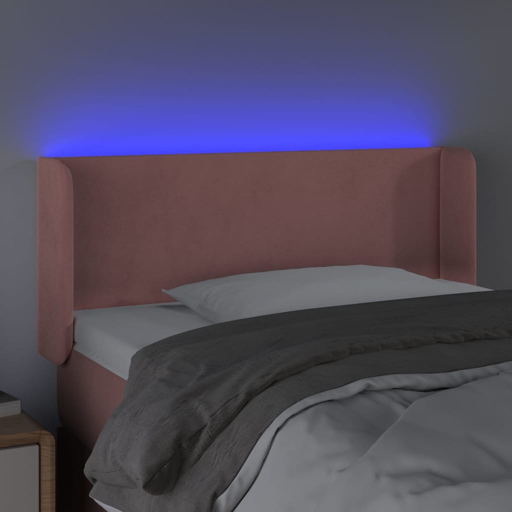 Cabeceira de cama c/ luzes LED veludo 93x16x78/88 cm rosa