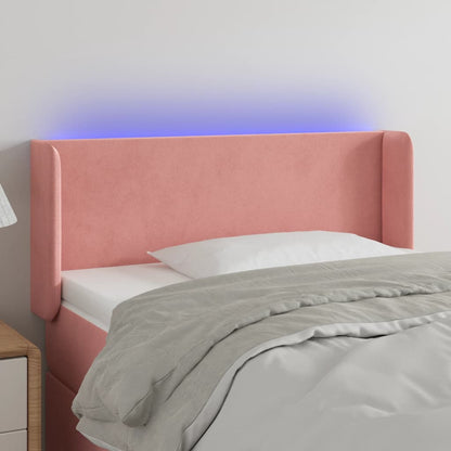 Cabeceira de cama c/ luzes LED veludo 93x16x78/88 cm rosa