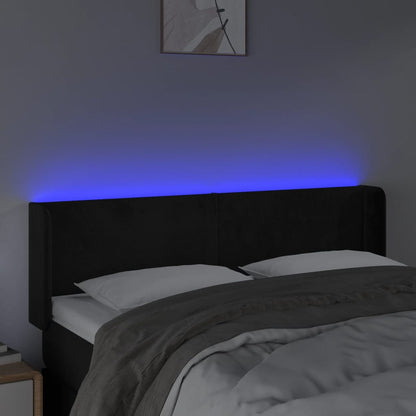 Cabeceira de cama c/ luzes LED veludo 147x16x78/88 cm preto