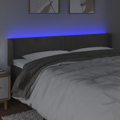 Cabeceira cama c/ luzes LED veludo 163x16x78/88cm cinza-escuro