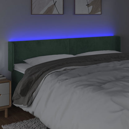 Cabeceira cama c/ luzes LED veludo 163x16x78/88 cm verde-escuro