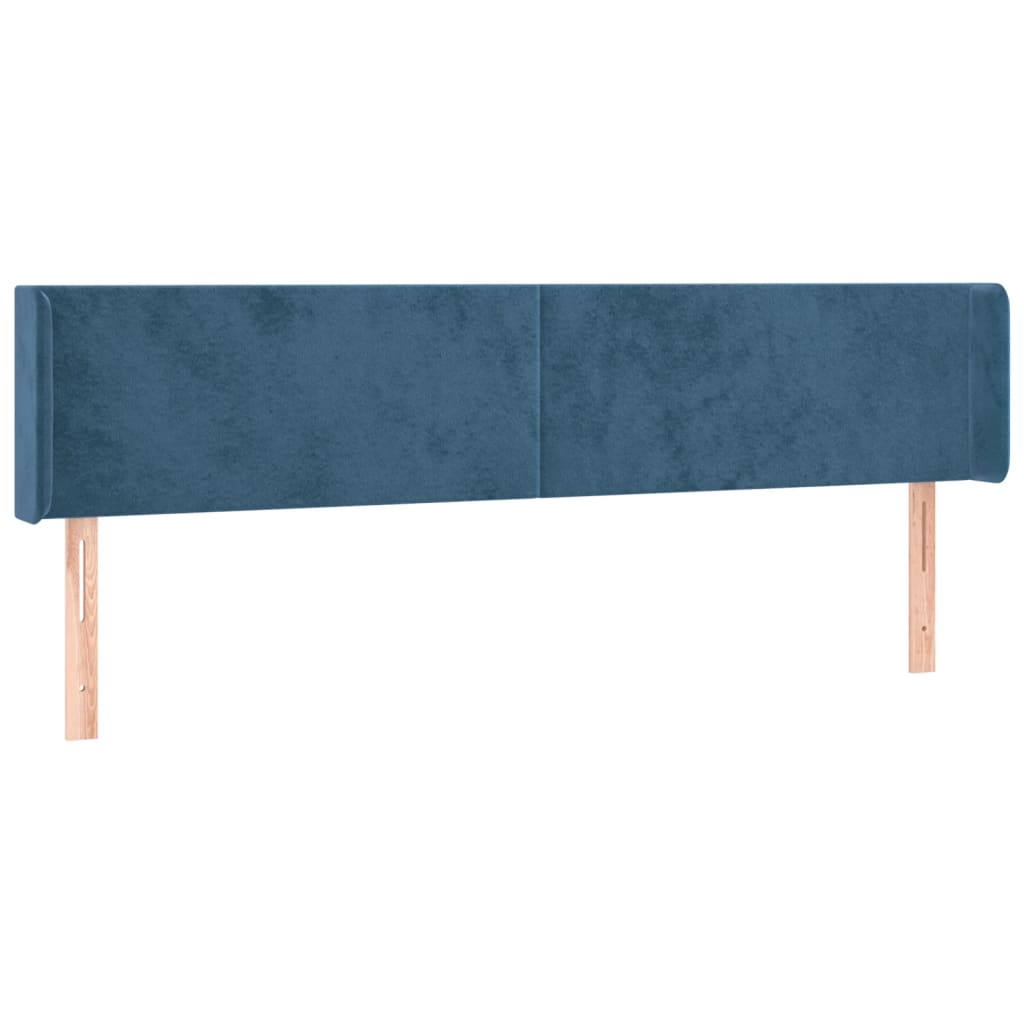 Cabeceira cama c/ luzes LED veludo 163x16x78/88 cm azul-escuro