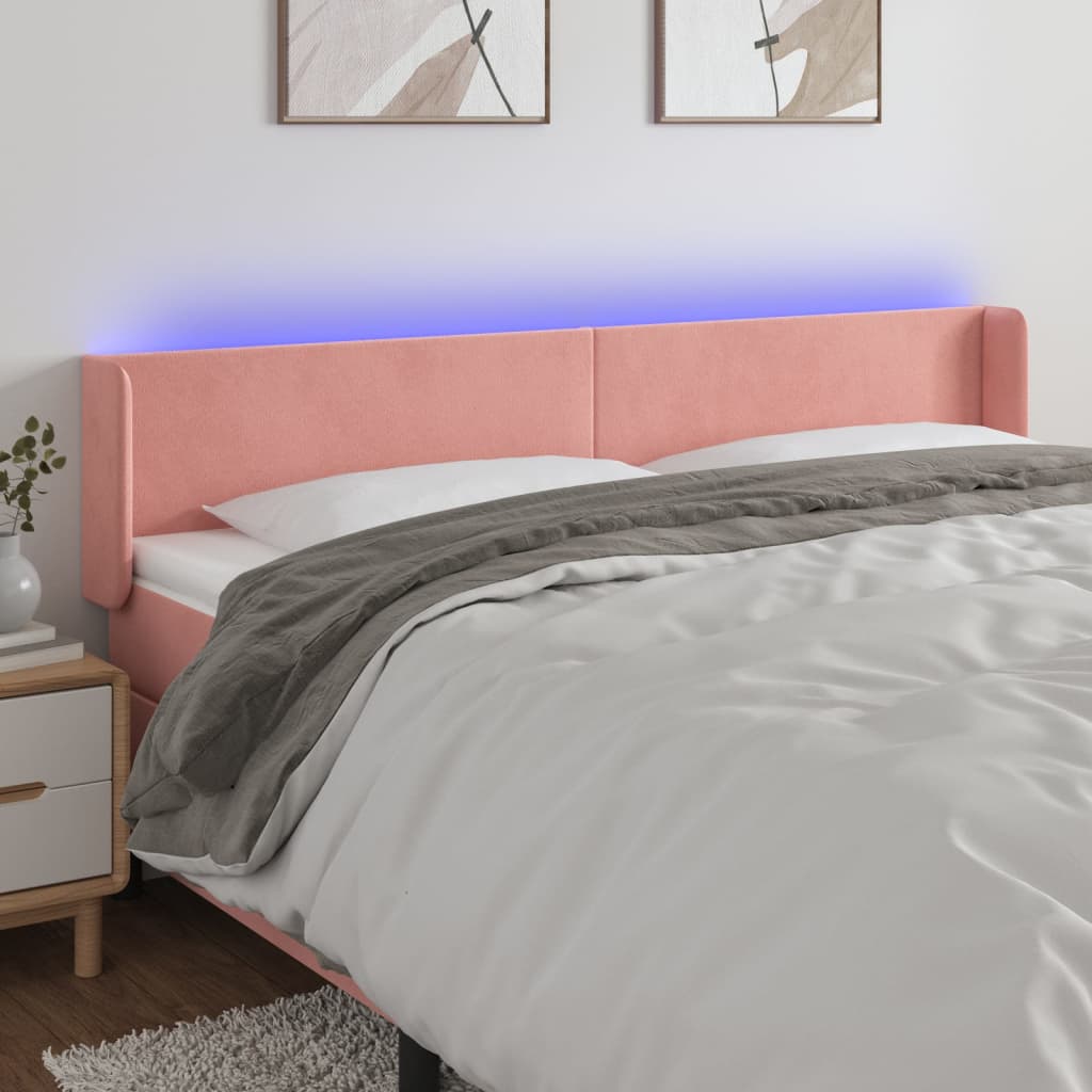 Cabeceira de cama c/ luzes LED veludo 183x16x78/88 cm rosa