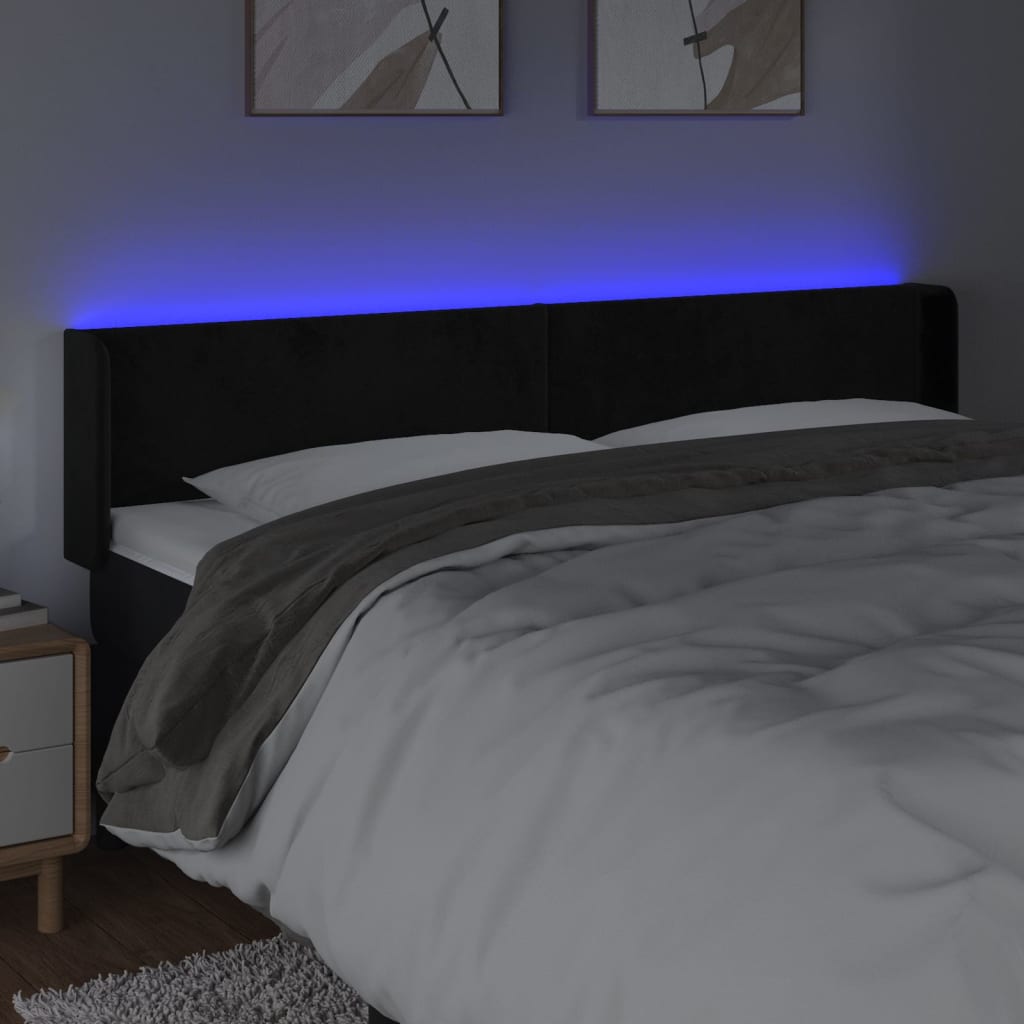 Cabeceira de cama c/ luzes LED veludo 203x16x78/88 cm preto