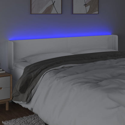 Cabeceira de cama c/ LED couro artificial 183x16x78/88cm branco