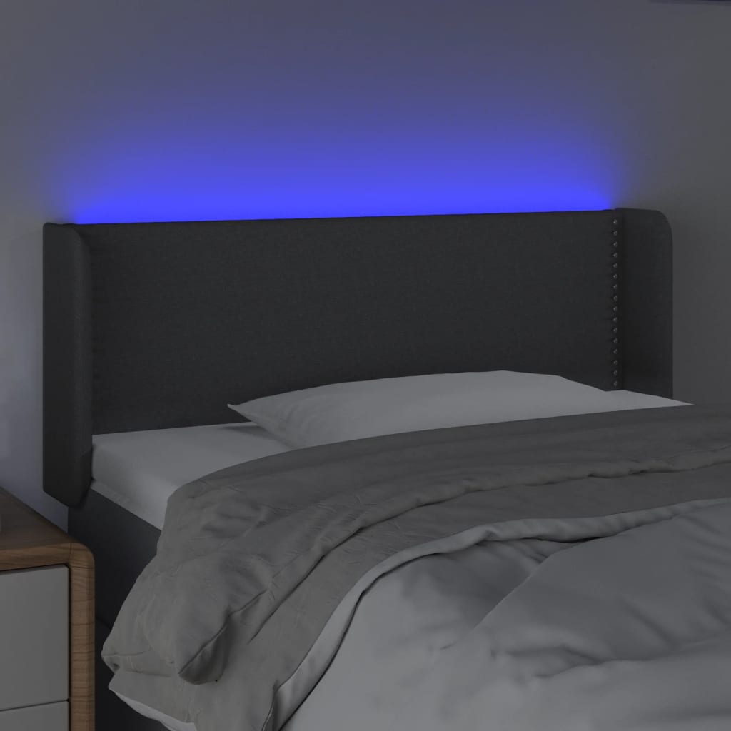 Cabeceira cama c/ luzes LED tecido 93x16x78/88cm cinza-escuro