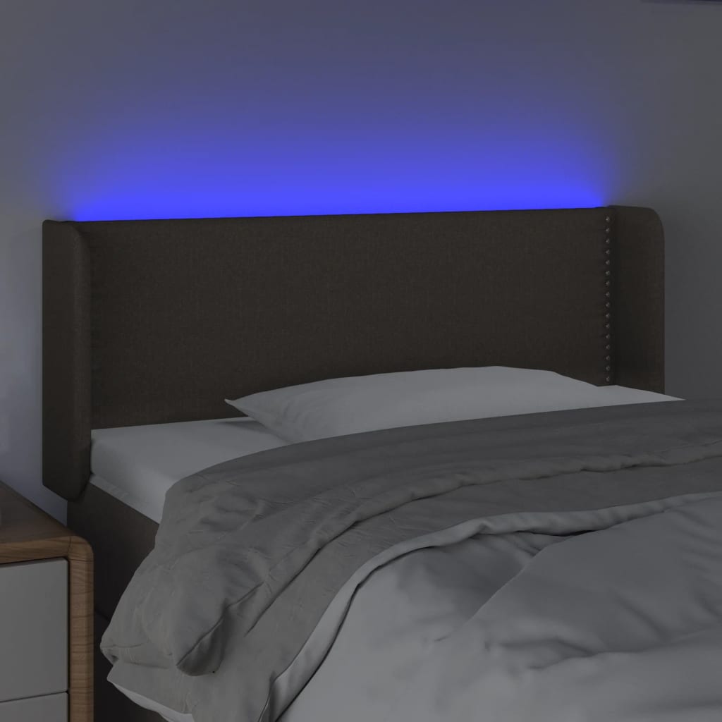 Cabeceira cama luzes LED tecido 93x16x78/88cm cinza-acastanhado