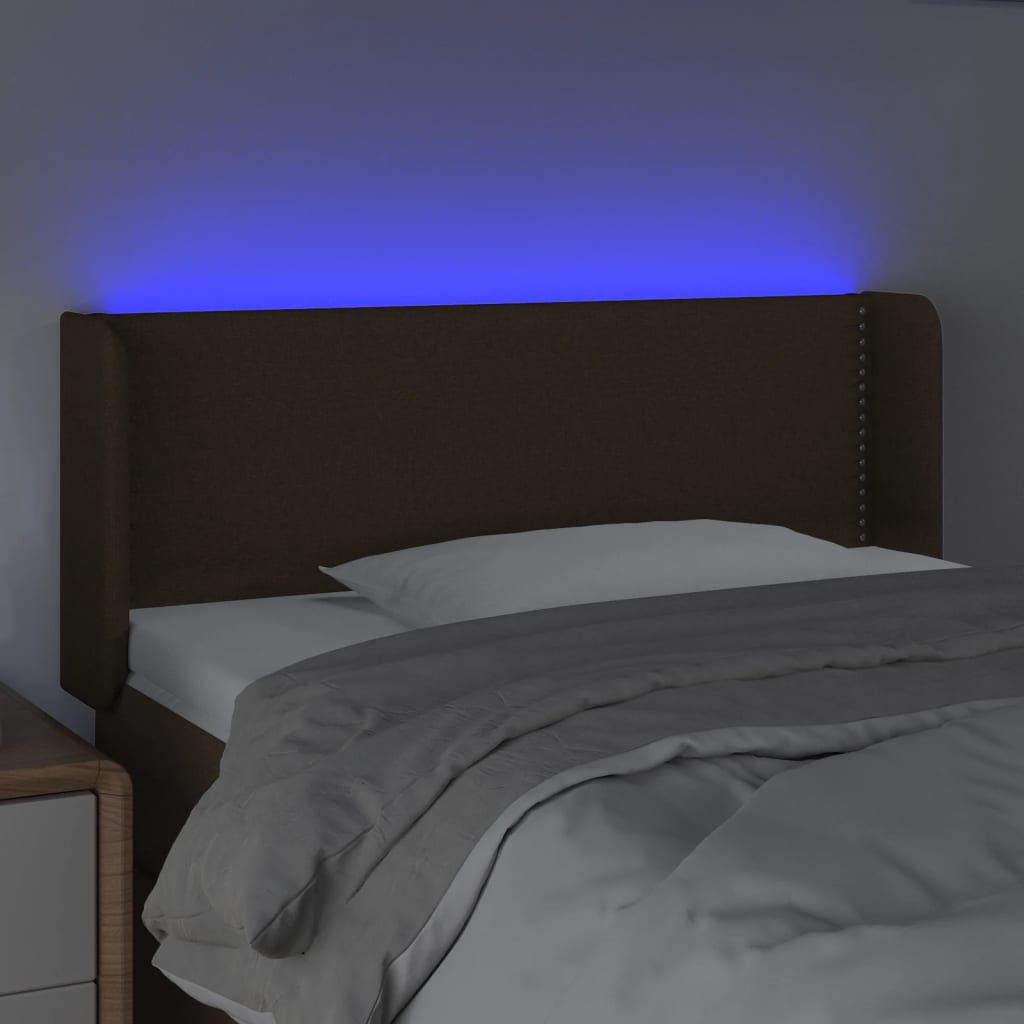 Cabeceira de cama c/ luzes LED tecido 103x16x78/88 cm castanho