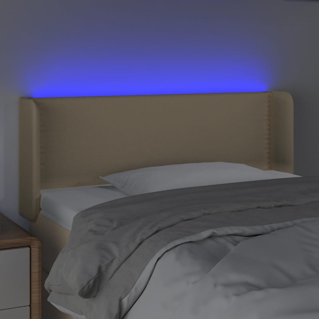 Cabeceira de cama c/ luzes LED tecido 103x16x78/88 cm cor creme