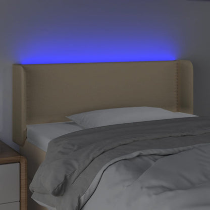 Cabeceira de cama c/ luzes LED tecido 103x16x78/88 cm cor creme