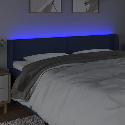 Cabeceira de cama c/ luzes LED tecido 203x16x78/88 cm azul