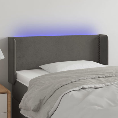 Cabeceira cama c/ luzes LED veludo 83x16x78/88cm cinza-escuro