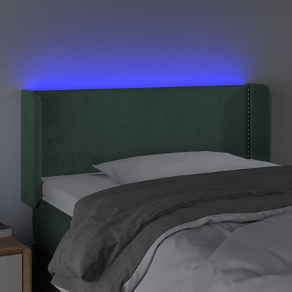 Cabeceira cama c/ luzes LED veludo 83x16x78/88 cm verde-escuro