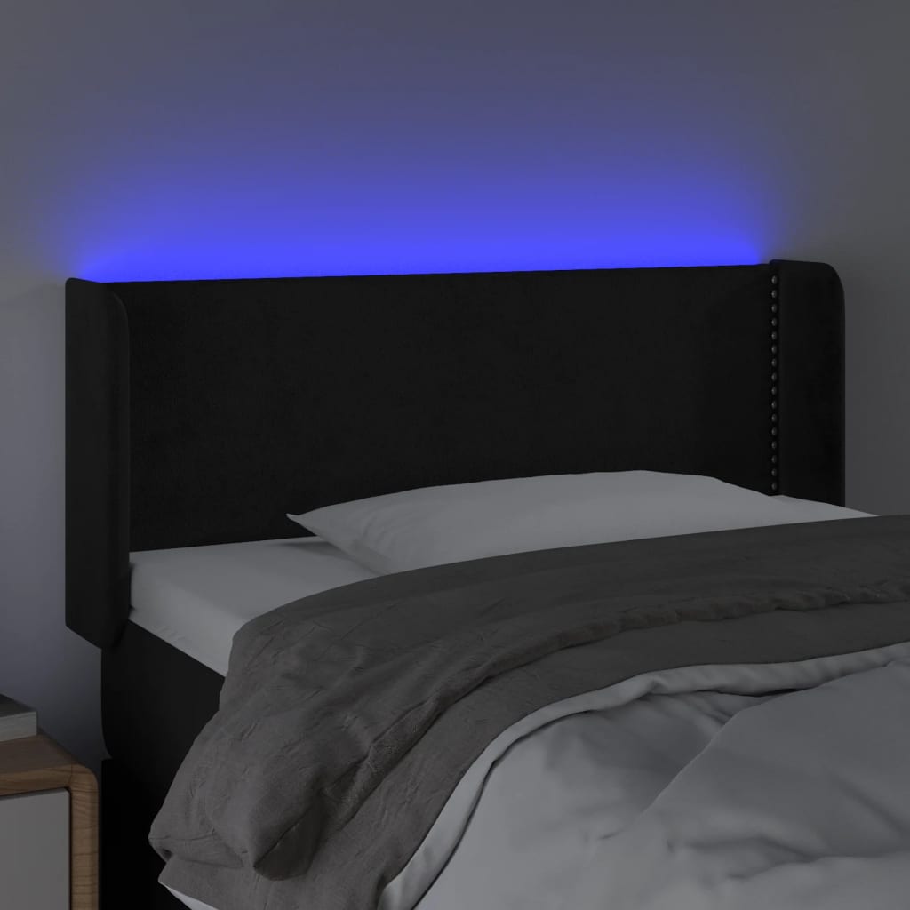 Cabeceira de cama c/ luzes LED veludo 93x16x78/88 cm preto