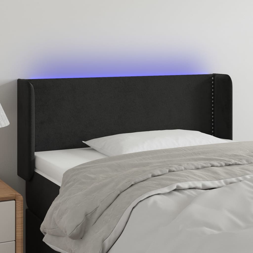 Cabeceira de cama c/ luzes LED veludo 93x16x78/88 cm preto