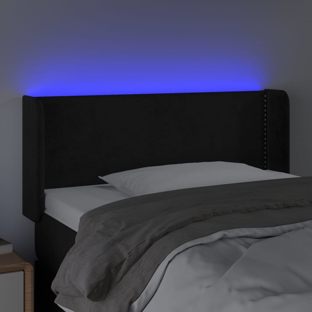 Cabeceira de cama c/ luzes LED veludo 103x16x78/88 cm preto