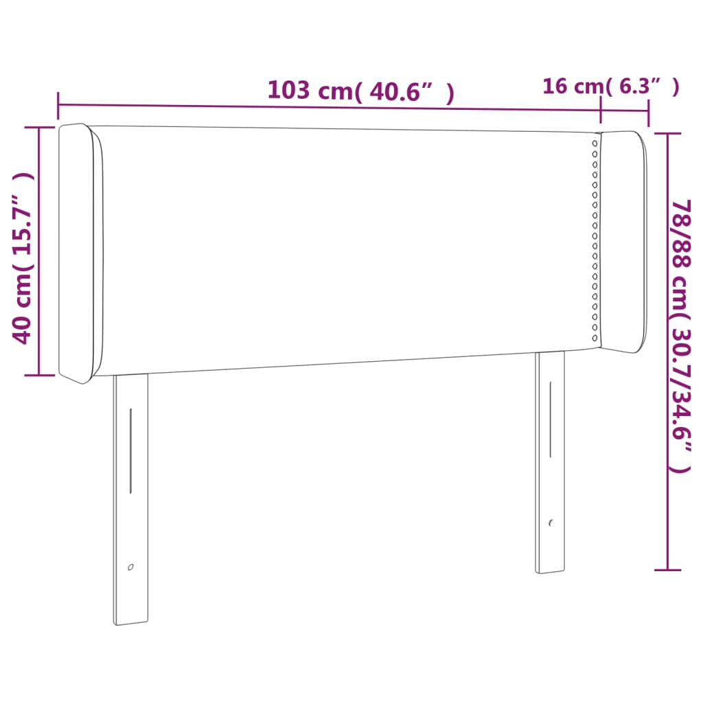 Cabeceira de cama c/ luzes LED veludo 103x16x78/88 cm preto