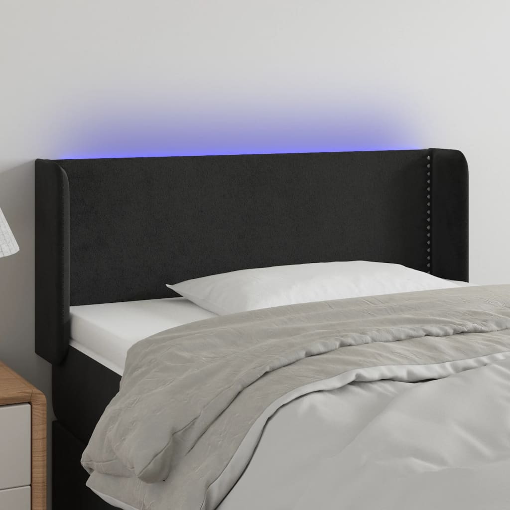 Cabeceira de cama c/ luzes LED veludo 103x16x78/88 cm preto