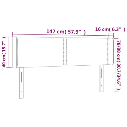 Cabeceira cama c/ luzes LED veludo 147x16x78/88cm cinza-escuro