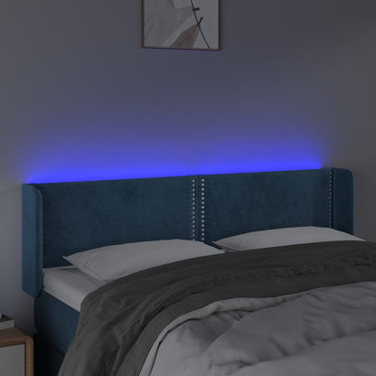 Cabeceira cama c/ luzes LED veludo 147x16x78/88 cm azul-escuro