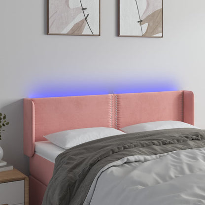 Cabeceira de cama c/ luzes LED veludo 147x16x78/88 cm rosa