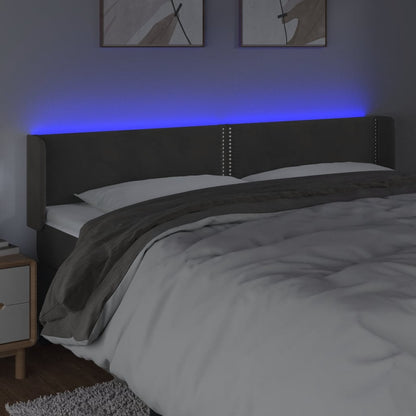 Cabeceira cama c/ luzes LED veludo 163x16x78/88cm cinza-escuro