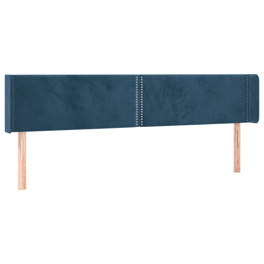 Cabeceira cama c/ luzes LED veludo 183x16x78/88 cm azul-escuro