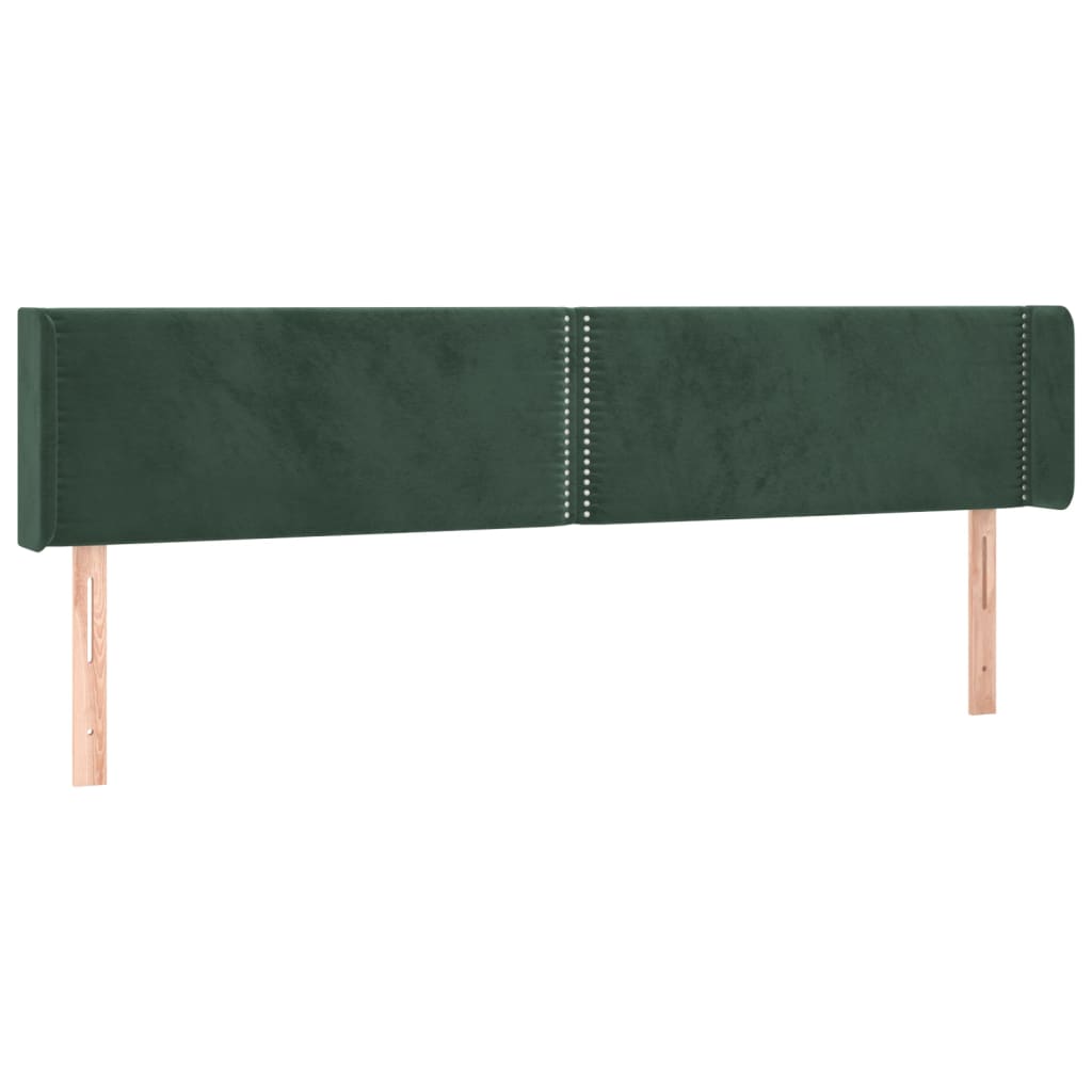 Cabeceira cama c/ luzes LED veludo 203x16x78/88 cm verde-escuro