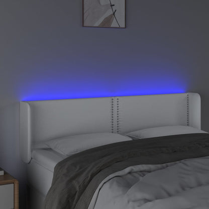 Cabeceira de cama c/ LED couro artificial 147x16x78/88cm branco