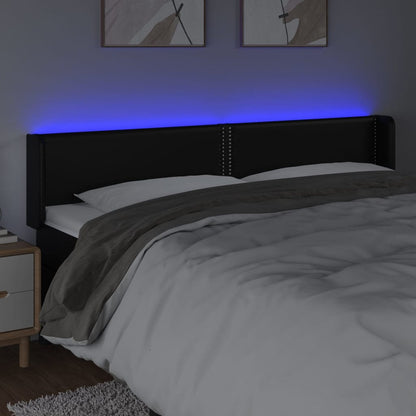 Cabeceira de cama c/ LED couro artificial 163x16x78/88 cm preto