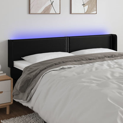 Cabeceira de cama c/ LED couro artificial 163x16x78/88 cm preto