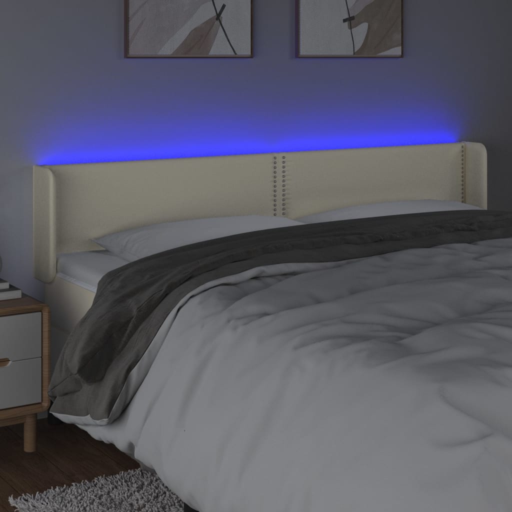 Cabeceira de cama c/ LED 163x16x78/88 cm couro artificial crème