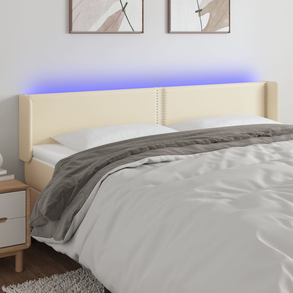 Cabeceira de cama c/ LED 163x16x78/88 cm couro artificial crème