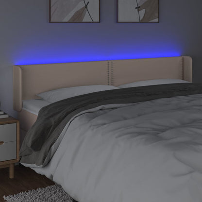 Cabeceira cama LED couro artificial 183x16x78/88 cm cappuccino