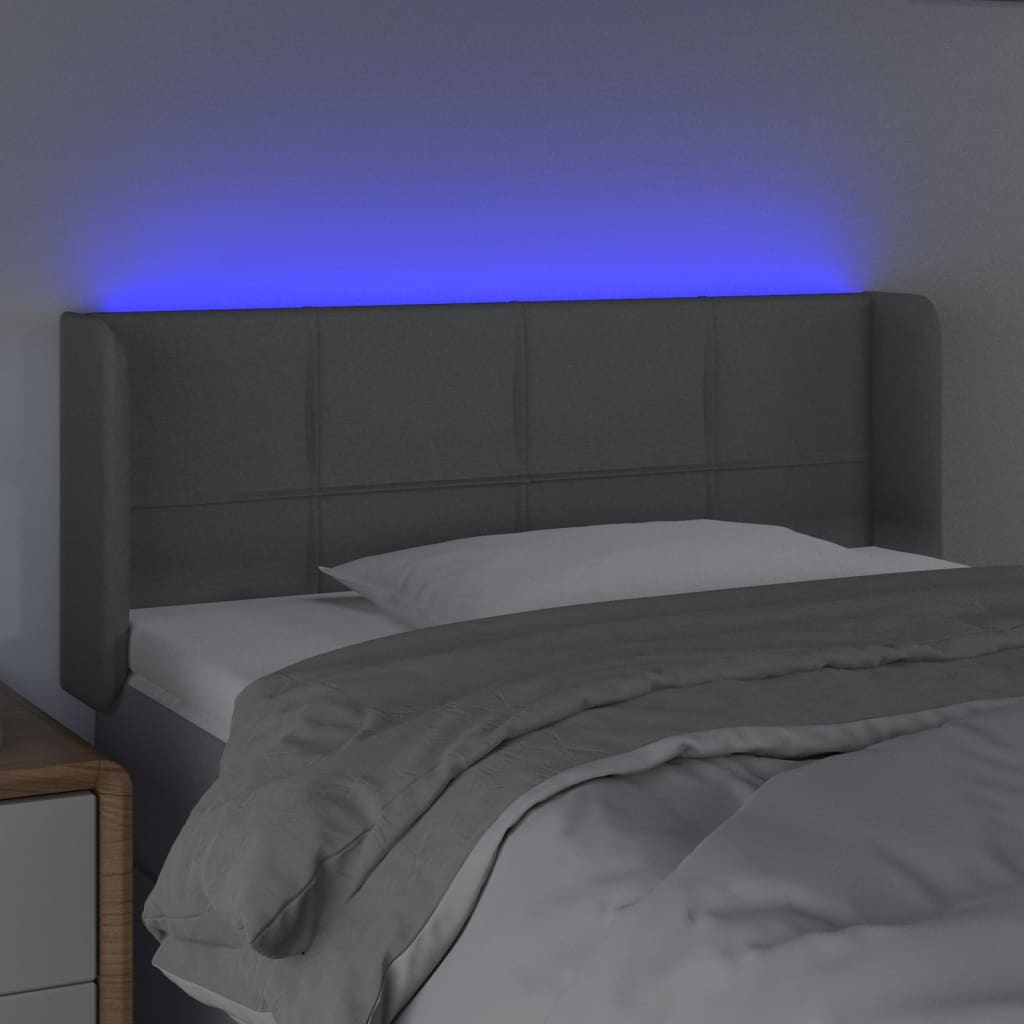 Cabeceira de cama c/ luzes LED tecido 83x16x78/88cm cinza-claro